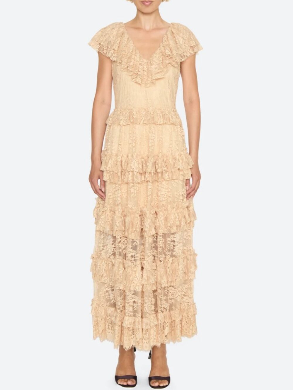 Sea New York Sharleen Lace Maxi Dress - Beige V Neck Romantic Party - Picture 2 of 11